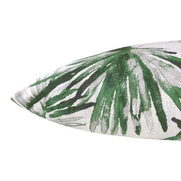 Kissenbezug Lubu in natur-schwarz-grün mit tropischem Blattprint
